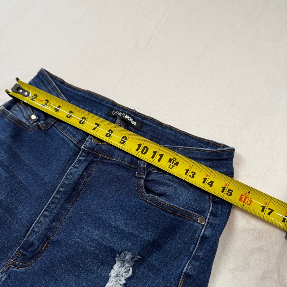 Fashion Nova Distressed Skinny Jeans Womens 15 Blue Good High Waisted Ripped - Picture 13 of 13